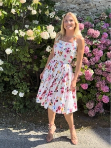 Multicolor floral print cotton cinched and flare dress Retail price &euro;1850 Size XS