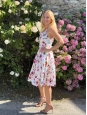 Robe courte cintrée évasée en coton imprimé fleuri multicolor Prix boutique 1850€ Taille 34