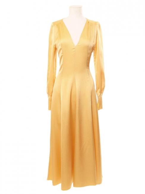 Honey yellow satin long sleeves midi maxi dress Retail price &euro;720 Size XS
