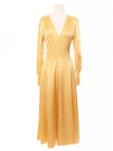 Robe longue en satin jaune miel Prix boutique 725&euro; Taille XS