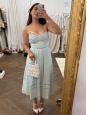 Light blue eyelet lace midi length fit and flare dress with thin straps Retail price 540€ Size XS/S