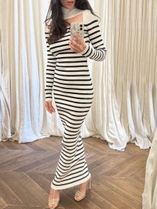 Black and white striped stretch maxi dress Retail price &euro;950 Size XS