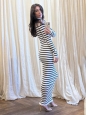 Robe longue marinière en maille rayé noir et blanc Prix boutique €950 Taille XS