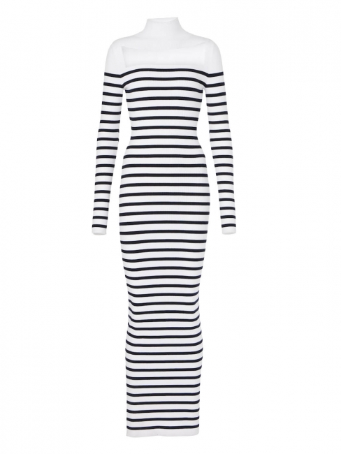 Robe longue marini&egrave;re en maille ray&eacute; noir et blanc Prix boutique &euro;950 Taille XS