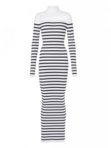 Robe longue marini&egrave;re en maille ray&eacute; noir et blanc Prix boutique &euro;950 Taille XS