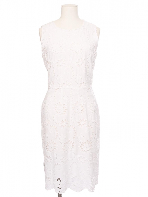 Robe cintr&eacute;e sans manche en coton broderie anglaise blanche Taille 38