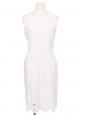 Robe cintrée sans manche en coton broderie anglaise blanche Taille 38