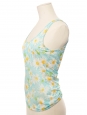 White and yellow daisy flower print turquoise tulle tank top Size XS/S