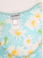 Top débardeur en tulle stretch bleu turquoise fleuri marguerite blanc et jaune Taille XS/S