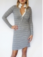 Long sleeves light grey with blue stripes wool shirt dress Size 36