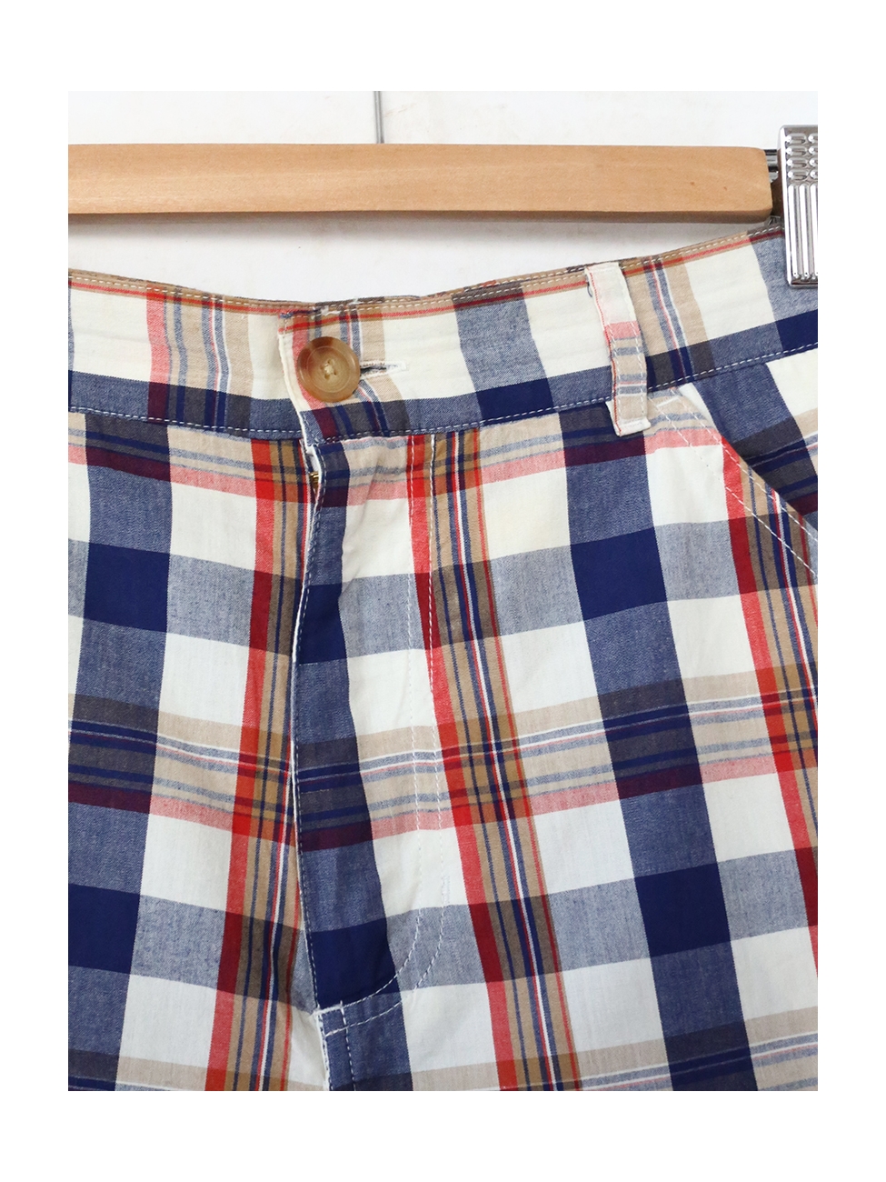 Boutique APC Blue, red and beige check printed Madras cotton
