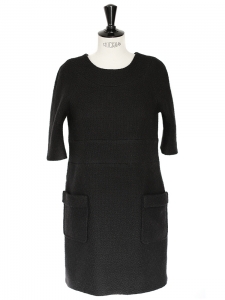 Black wool and mohair short sleeves dress Retail price 1100€ Size M