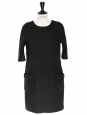 Black wool and mohair short sleeves dress Retail price 1100€ Size M