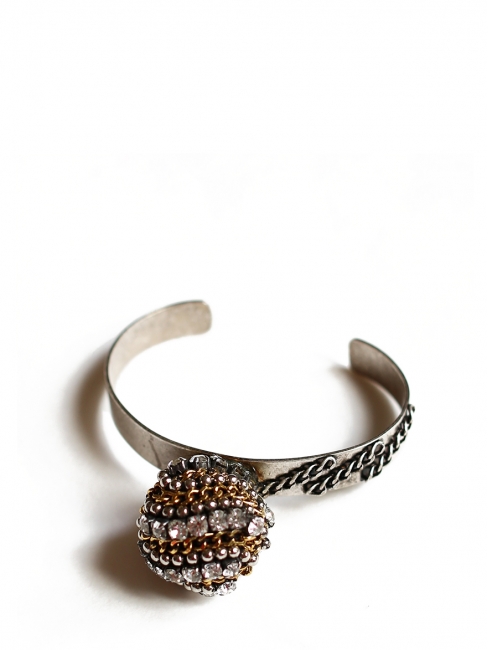 Silver bracelet with gold chain and Swarovski crystals embellishment
