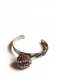Silver bracelet with gold chain and Swarovski crystals embellishment