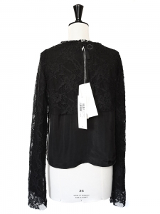 COMING SOON Black lace and silk long sleeves top NEW Size 36
