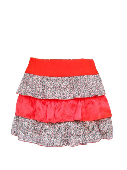 Bright red silk and liberty print cotton mini skirt Size 34