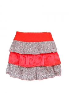 LE MONT SAINT MICHEL Bright red silk and liberty print cotton mini skirt Size 34