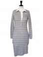 Long sleeves light grey with blue stripes wool shirt dress Size 36