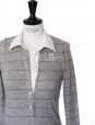 Robe chemise col blanc en laine grise à fines rayures bleues Taille 36