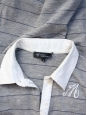 Robe chemise col blanc en laine grise à fines rayures bleues Taille 36
