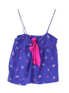 Blue and fuchsia silk night short and top Size 38