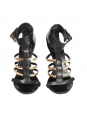 Black leather and gold metallic strap heel sandals Size 37