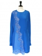 JOAN  Electric blue silk crepe-de-chine and lace dress Retail price $2300 Size L
