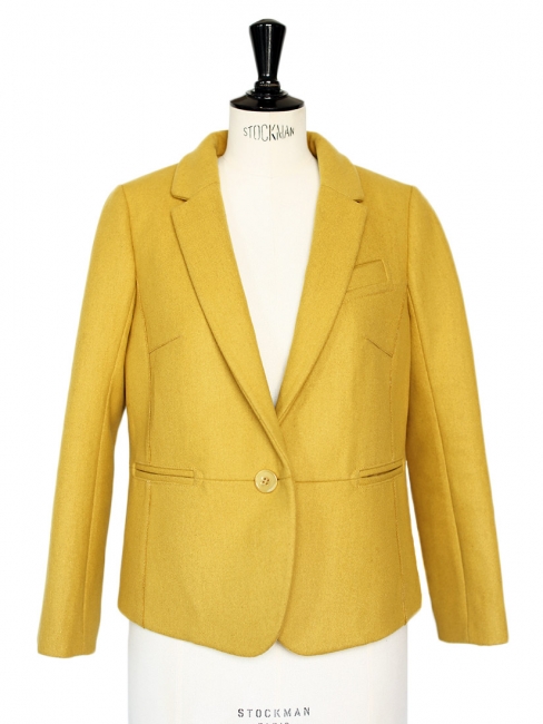 Veste blazer en laine jaune moutarde anis NEUVE Prix boutique 430€ Taille 38