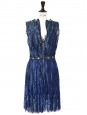 LANVIN Haute couture lace and Swaroski crystals dark blue dress Retail price 6000€ Size 36