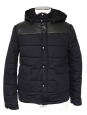 Veste doudoune Homme Old School à capuche en coton et cuir noir NEUVE Px boutique 450€ Taille XS/S