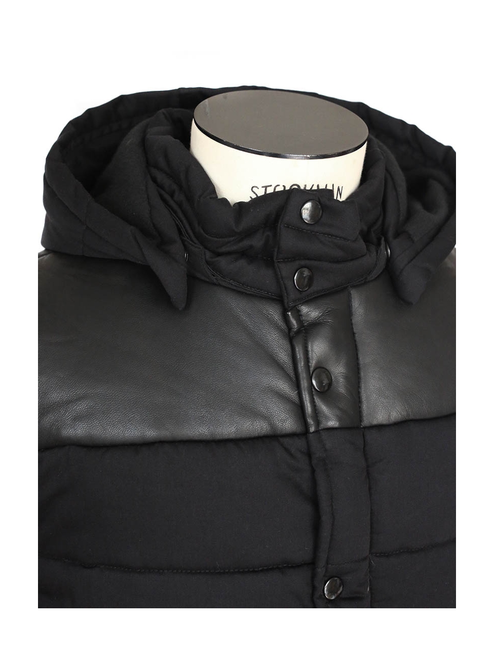 Boutique APC Old school Mens' black leather and cotton hooded down