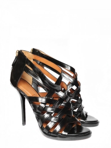 Black glazed leather high heel sandals Retail price 850€ Size 39
