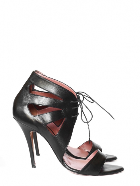 Black leather high heels sandals Size 40