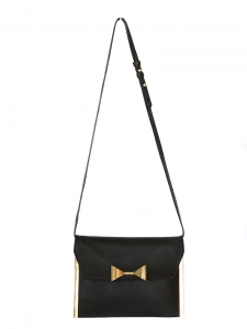 RACHEL bow-embellished black leather shoulder bag / clutch Retail price €895