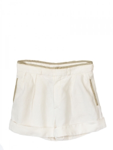 High waist white linen and kaki leather shorts Retail price 550€ Size 36