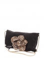 Black silk satin evening bag with gold chain and crystal embroidery Retail price €1500