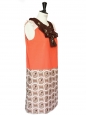 Robe Couture orange imprimé Seventies et lavallière brodée Px boutique 2500€ Taille 40