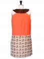 Robe Couture orange imprimé Seventies et lavallière brodée Px boutique 2500€ Taille 40
