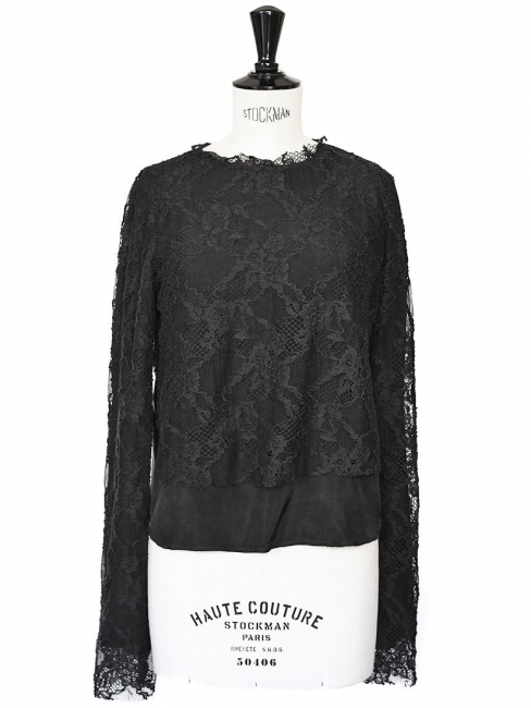 COMING SOON Black lace and silk long sleeves top NEW Retail price €197 Size 36