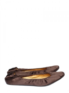 Chocolate brown silk satin flat ballerinas Retail price €325 Size 40