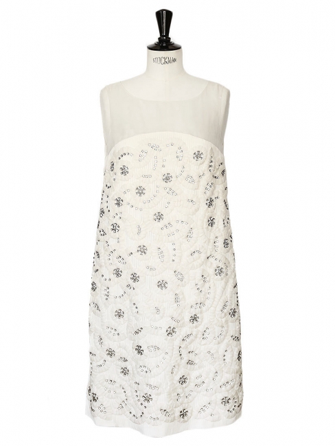 Robe Couture en soie plissée écrue brodée de cristaux Swarovski Px boutique 6000€ NEUVE Taille 34