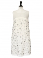 White/ecru pleated silk dress embroidered with Swarovski crystals Retail price over €6000 Size 34