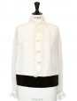 Brown velvet and white ruffled silk blouse Retail price €1250 Size 40 