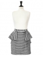 Black and grey striped linen and cotton ruffle skirt Size 38