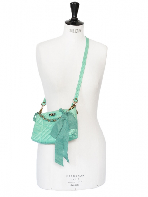 Happy Pop almond green quilted leather evening bag Retail price 950€