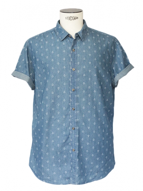 Blue cotton with white anchors short sleeves shirt Size XL