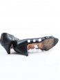 Escarpins sandales en cuir et toile noir Taille 37,5
