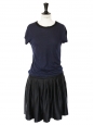 Black silk and navy blue cotton dress Retail price €850 Size 36