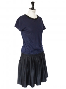 Black silk and navy blue cotton dress Retail price €850 Size 36 